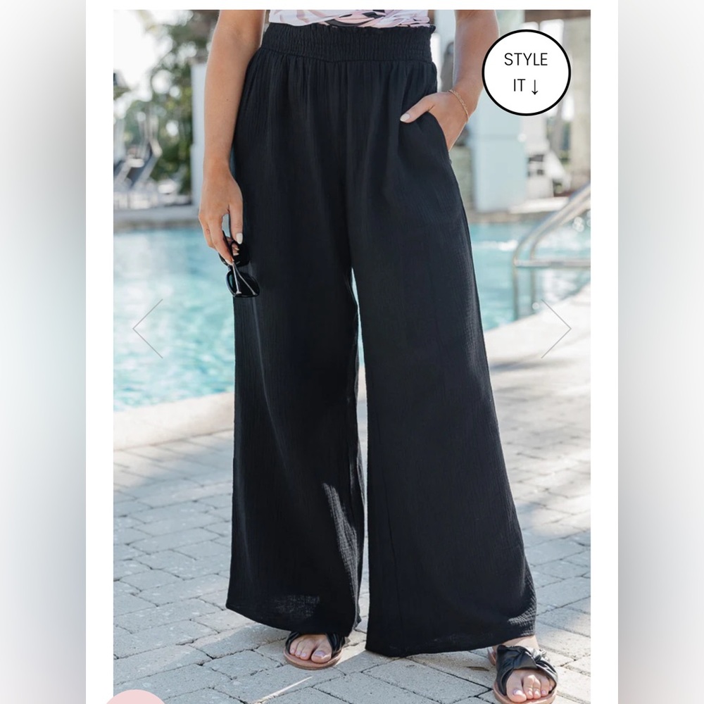 🤍 Pink Lily Let Me Adore You Gauze Beach Pants Black Large